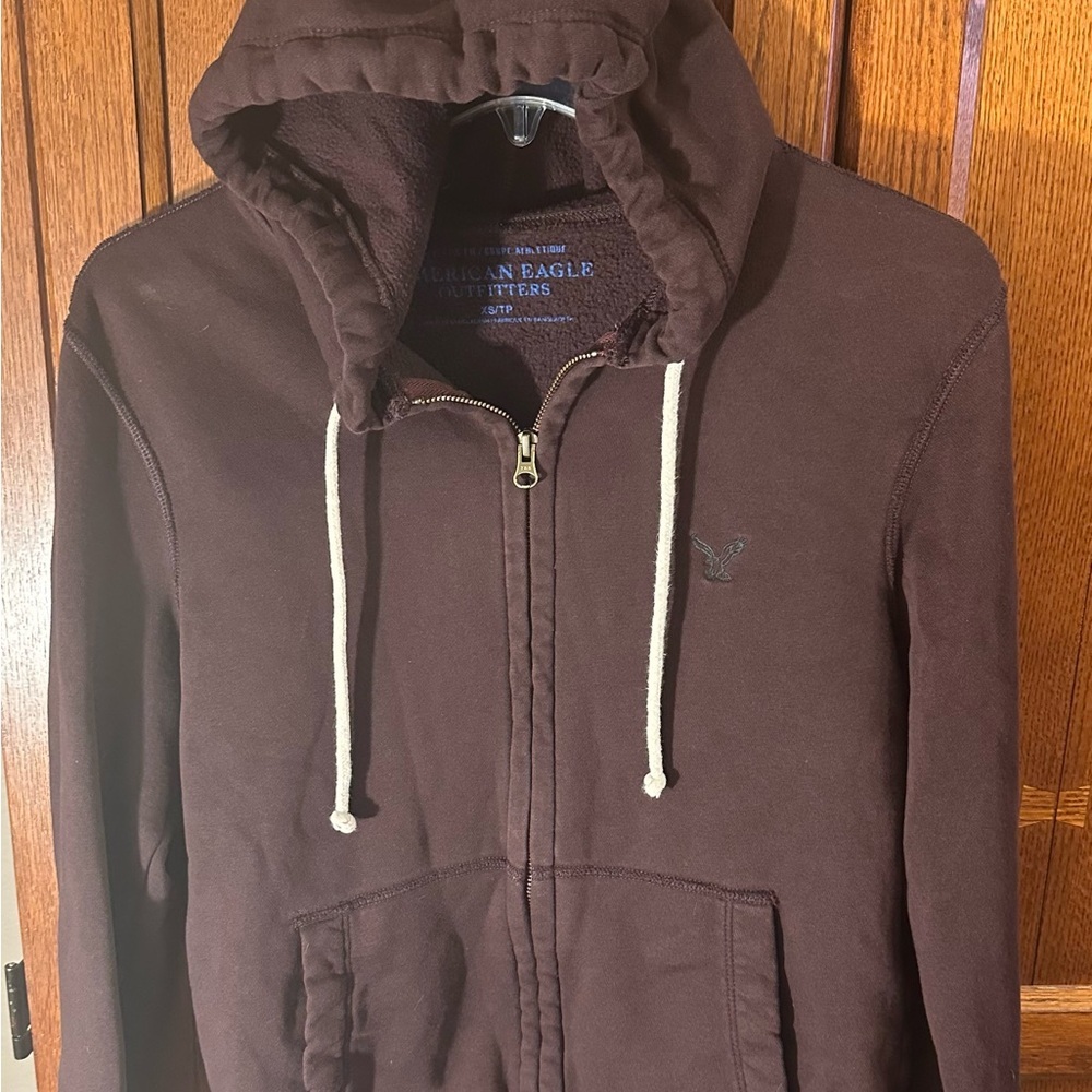 American Eagle Outfitters Brown Zip Up Sweater with Hood​